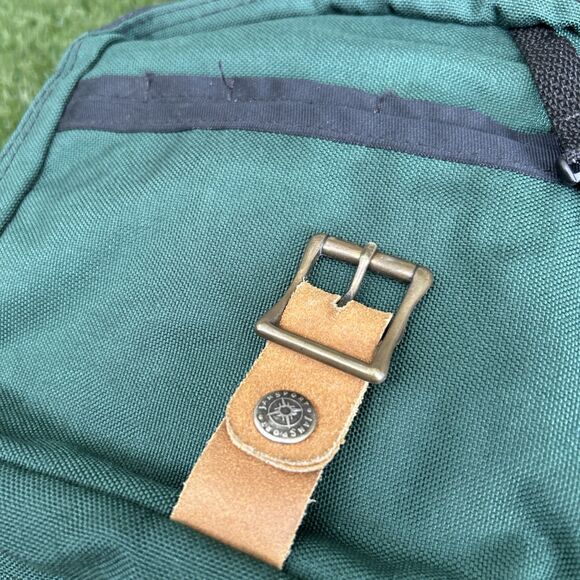 Vtg JANSPORT Backpack western Green canvas & Brown Suede Leather flap zippered main image 9